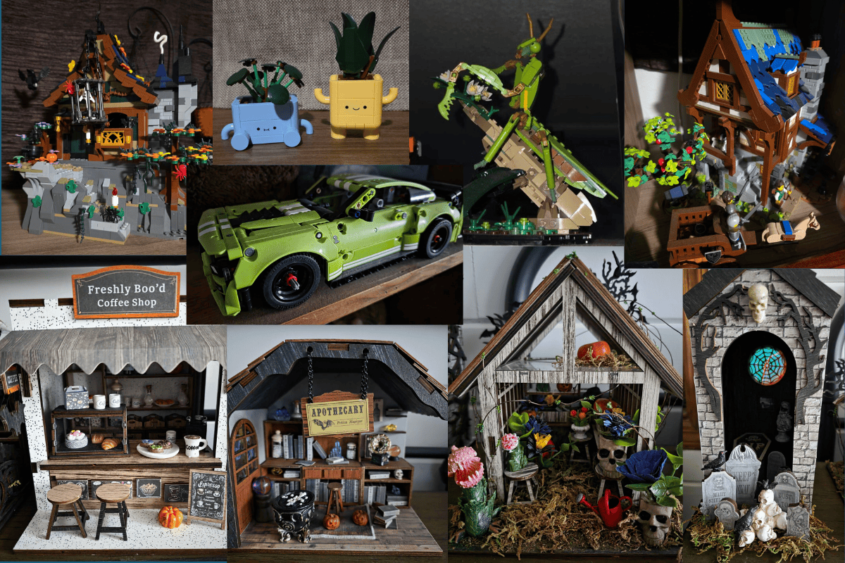 Photo collage showing some of Christina's past Lego and diorama builds.