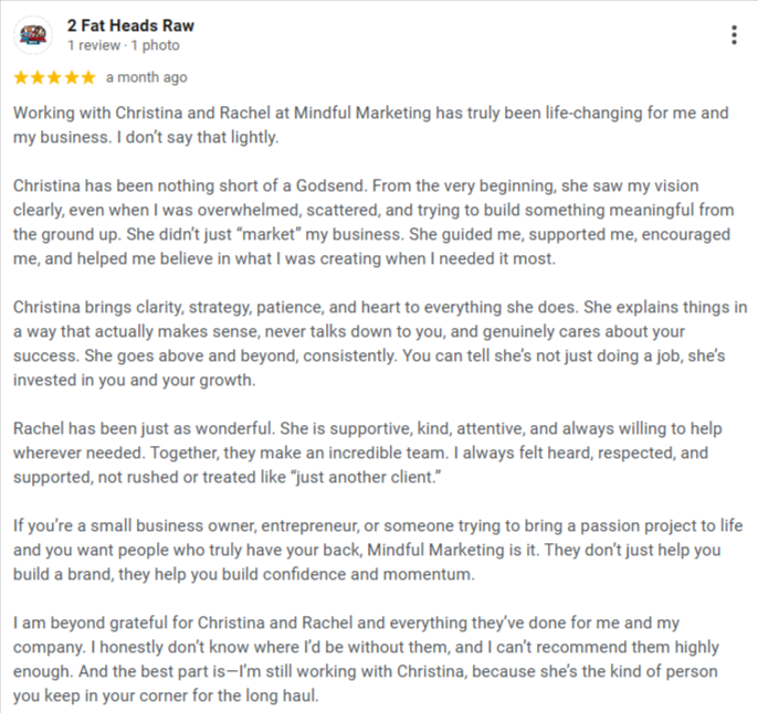 A Google review from a client of ours that was new to business ownership.