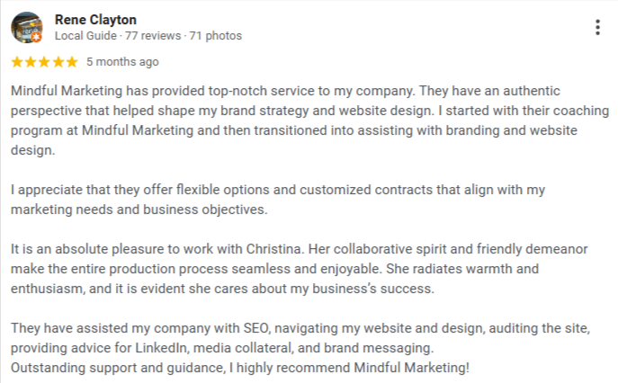 A Google review from a client of ours that needed assistance with a new business venture.