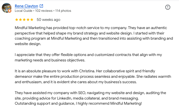 A Google review from a client of ours that needed assistance with a new business venture.